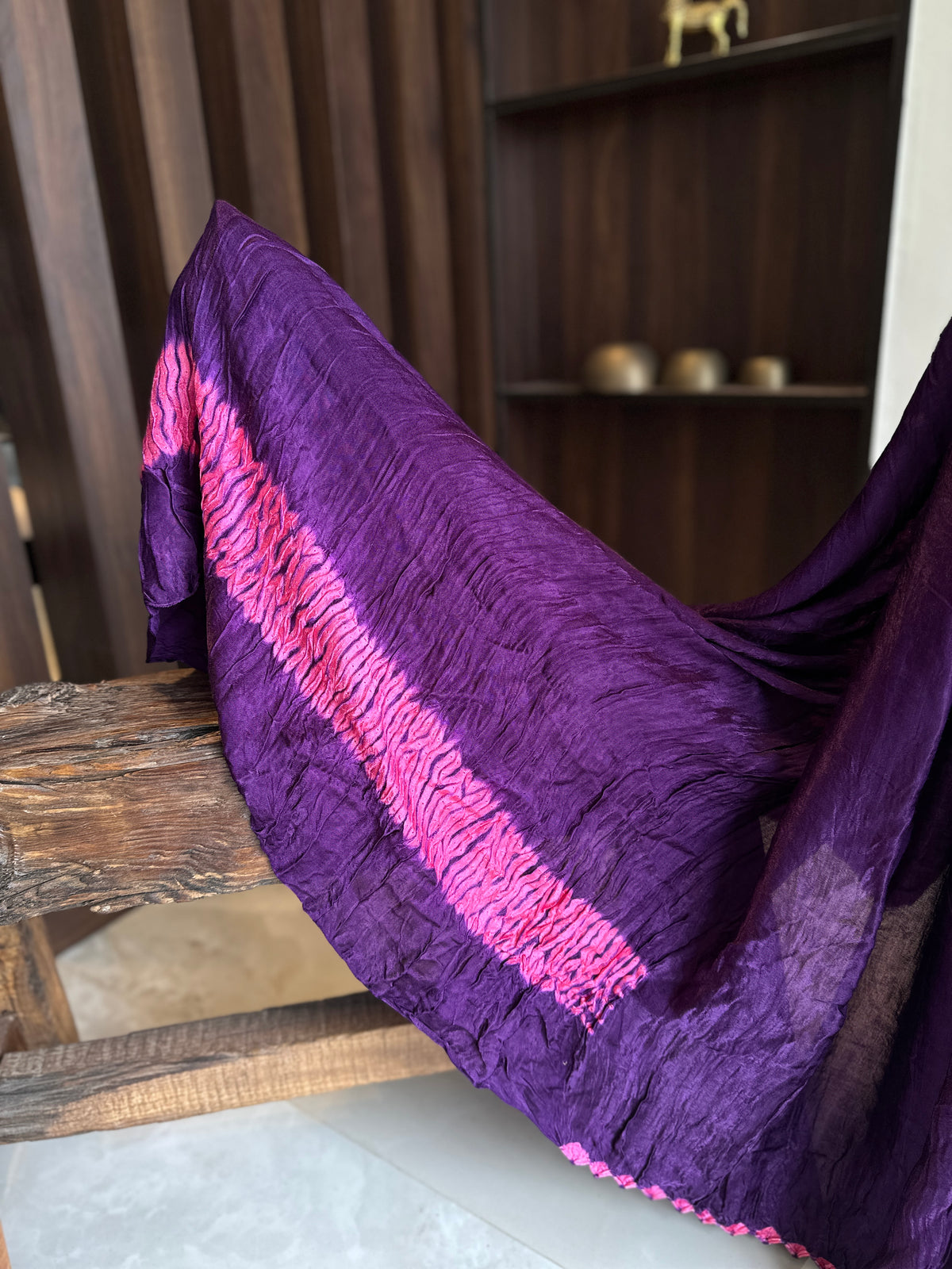 Purple Shibbori Pure Modal Silk Saree
