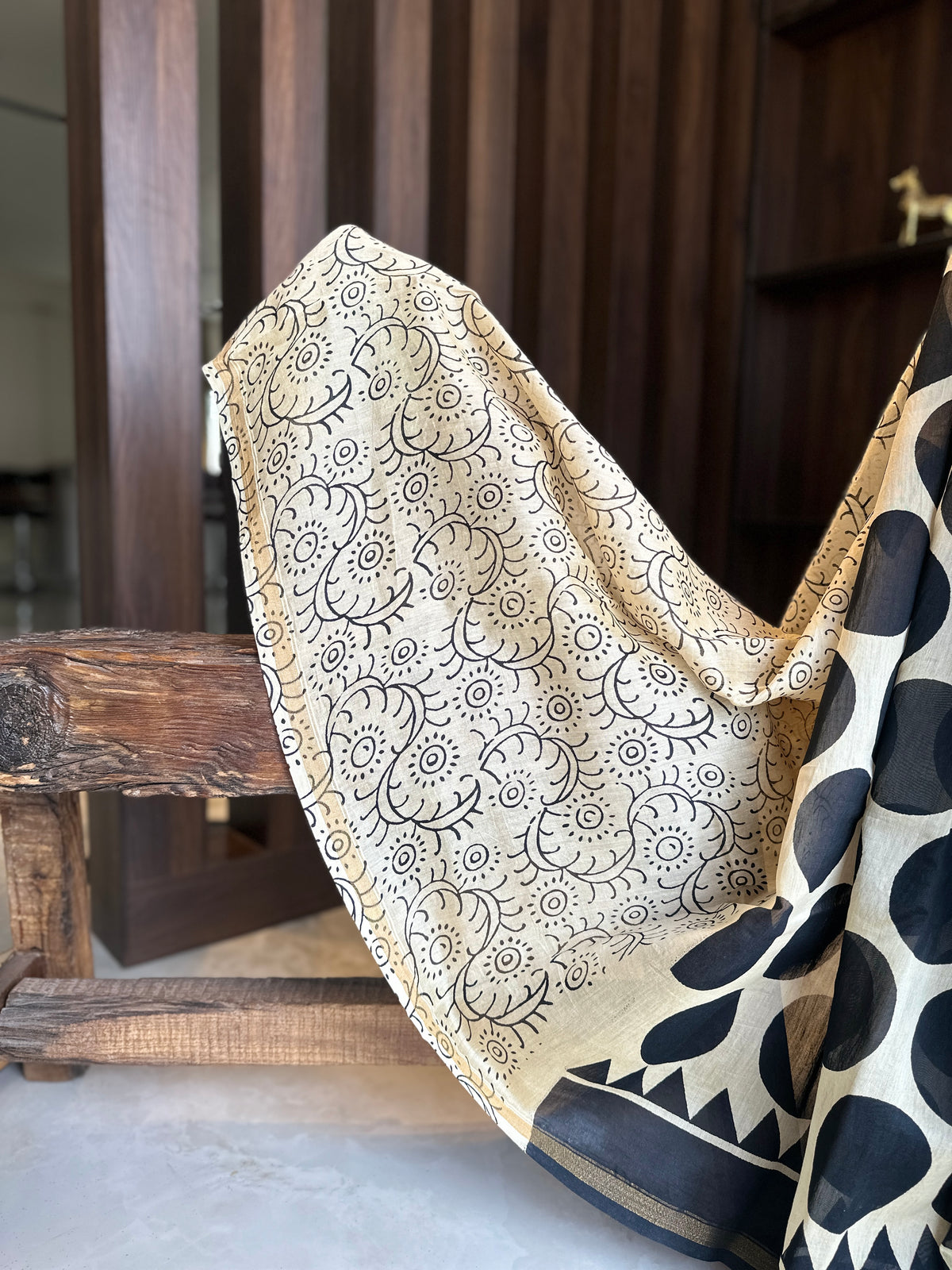 Black Perfect Polkas On Silk By Cotton Chanderi Saree