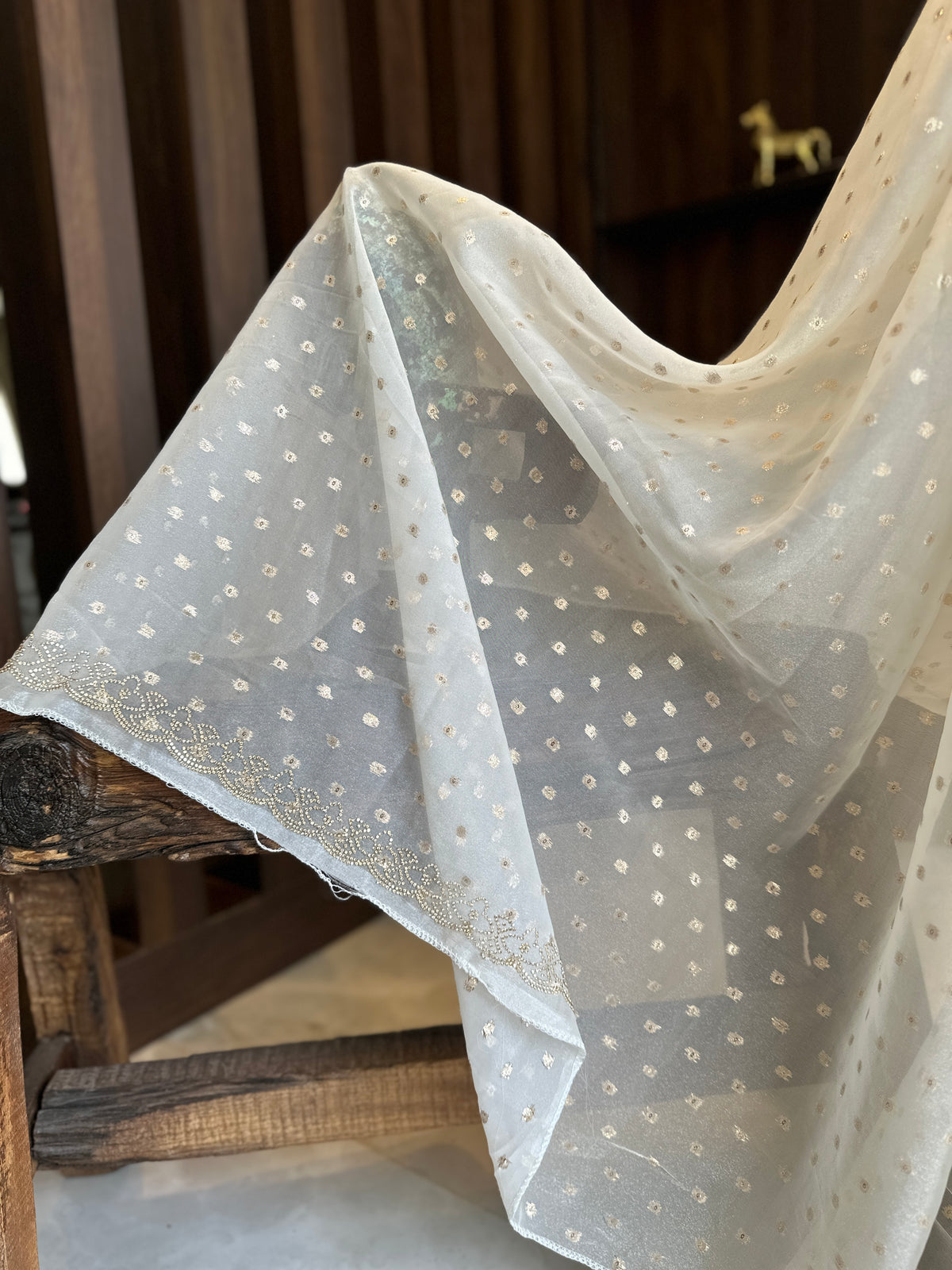 Dreamy white organza with Zari Butta Organza Saree