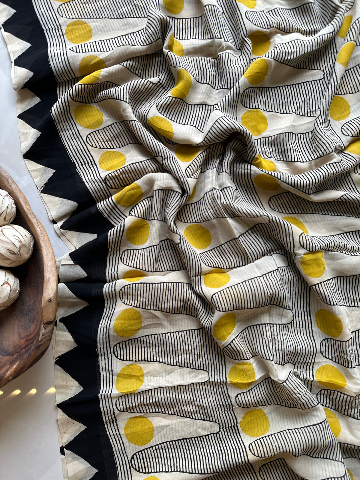 Authentic Black and Yellow Georgette Handblock Saree