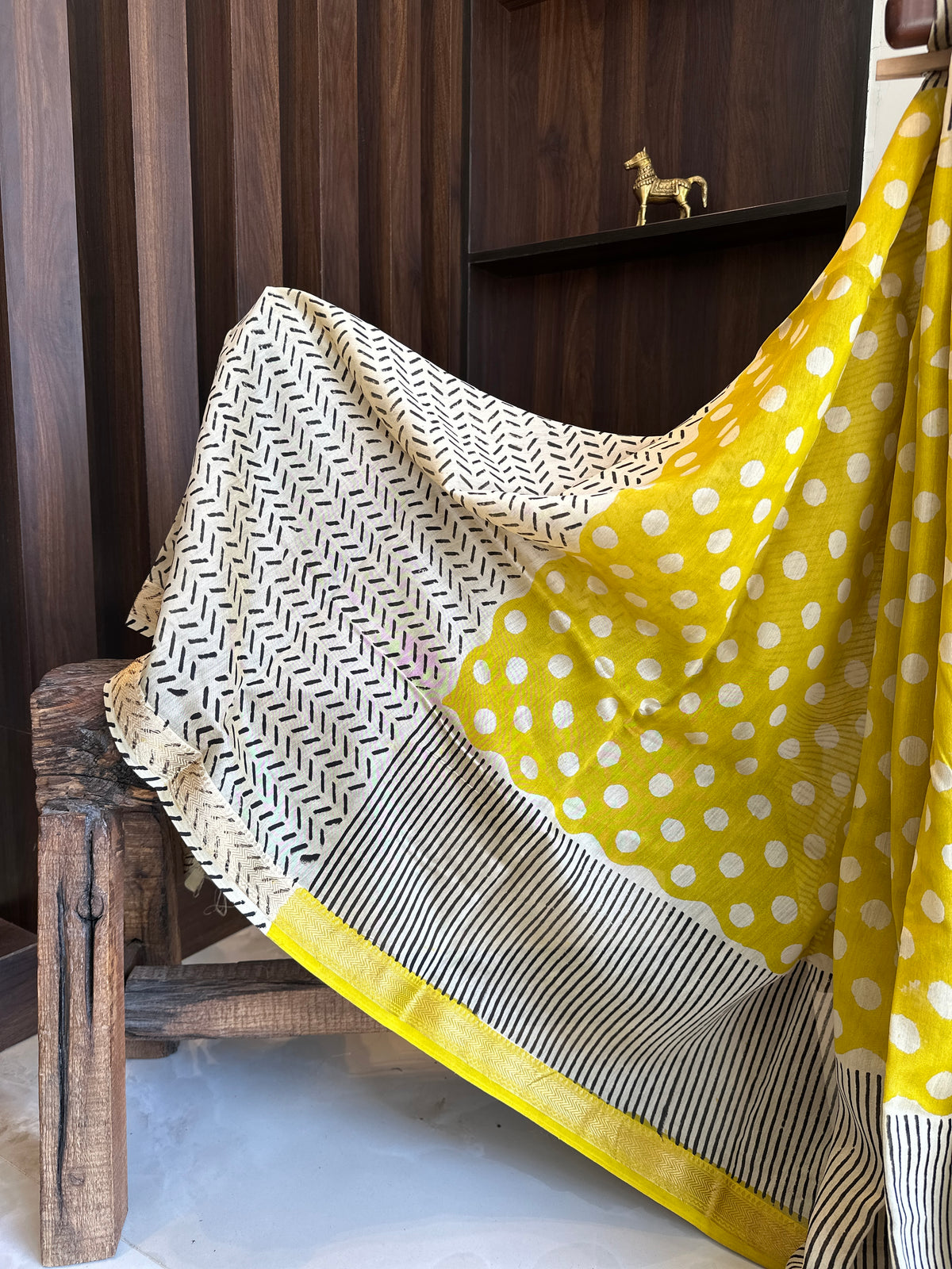 Sunshine Yellow Polka Dot Silk By Cotton Maheshwari Saree