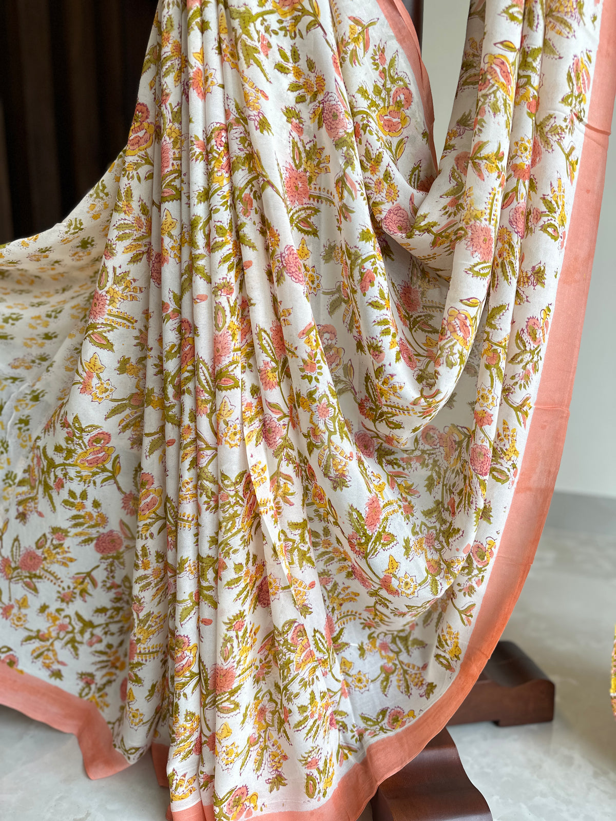 Authentic Orange Georgette Handblock Saree