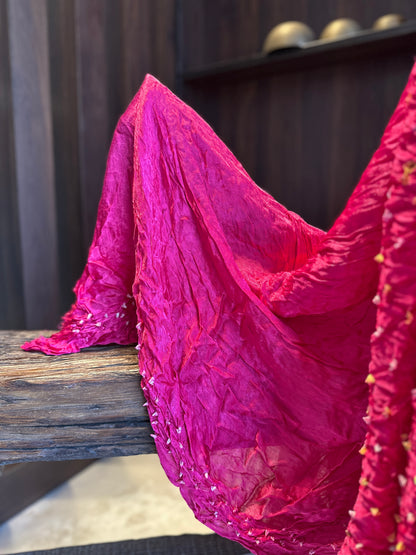 Rani Pink Bandhini Pure Modal Silk Saree
