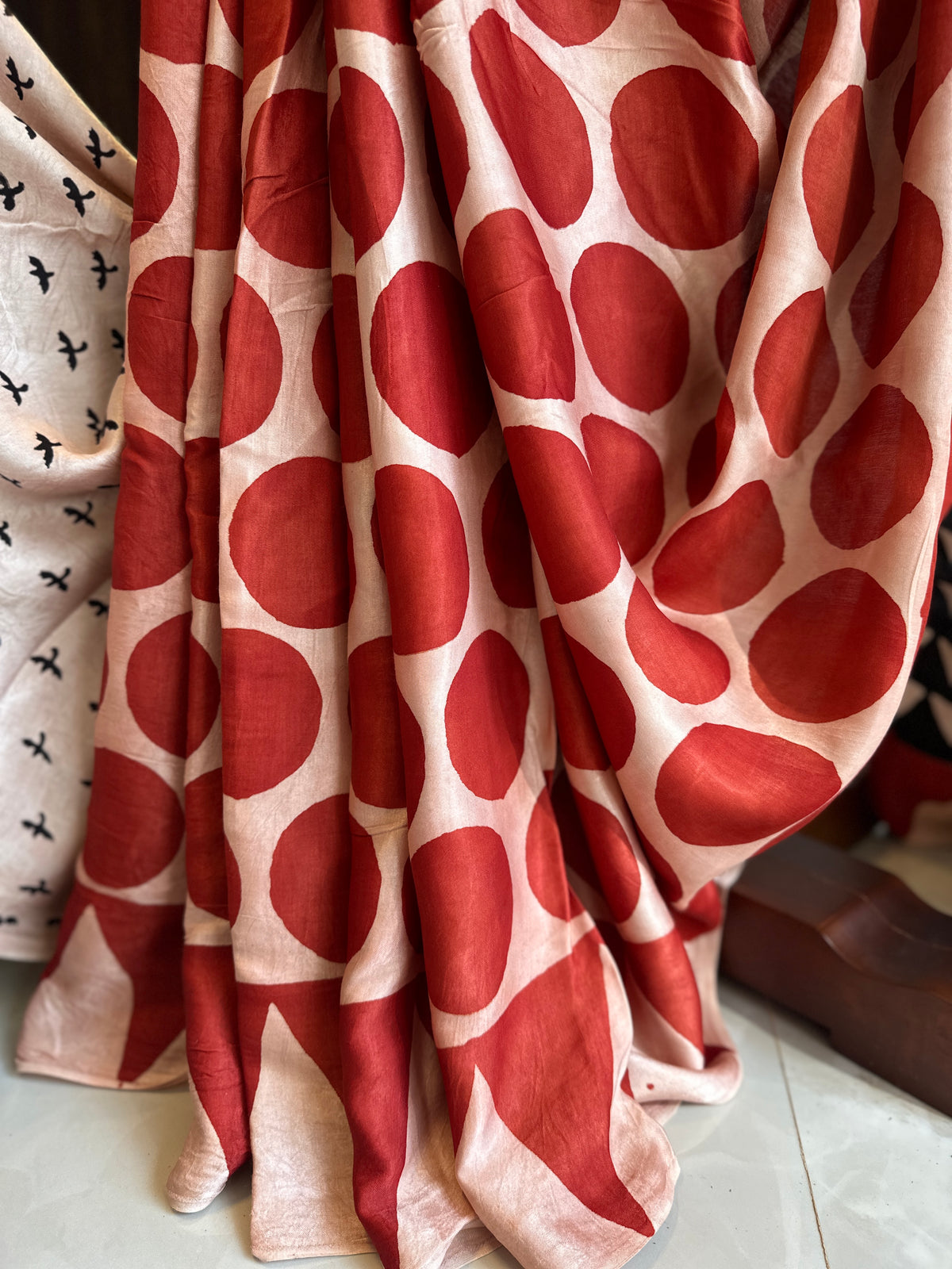 Brick Red Geometric Pure Modal Silk Saree