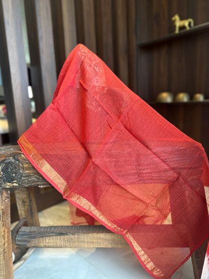 Tie and dye ink waves Red and Grey  Kota Doriya Saree