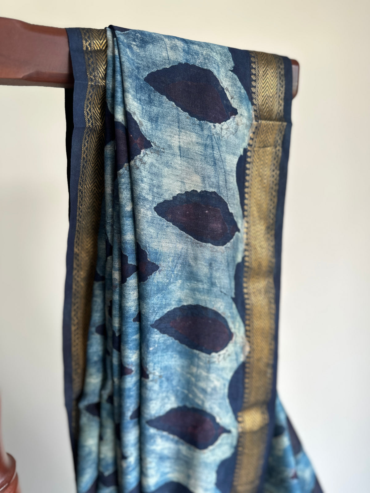 Peacock Motif Indigo Silk By Cotton Maheshwari Saree