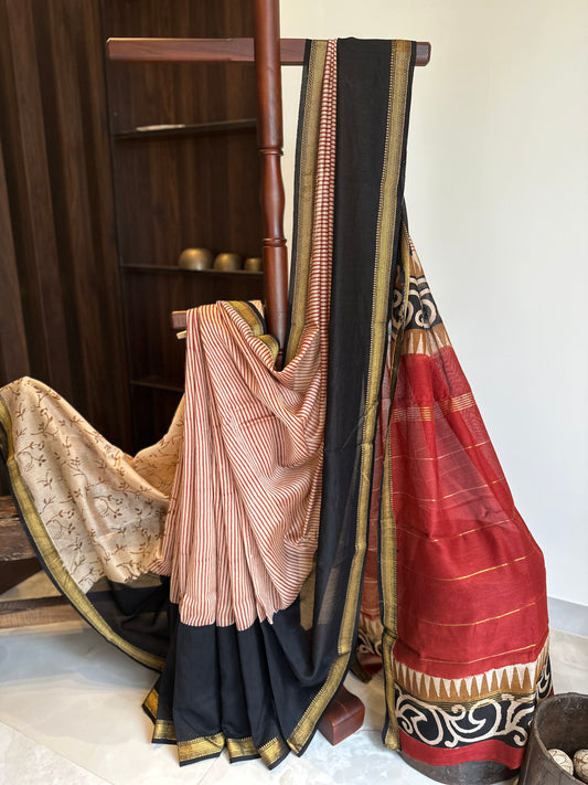 Half and Half Silk By Cotton Maheshwari Saree