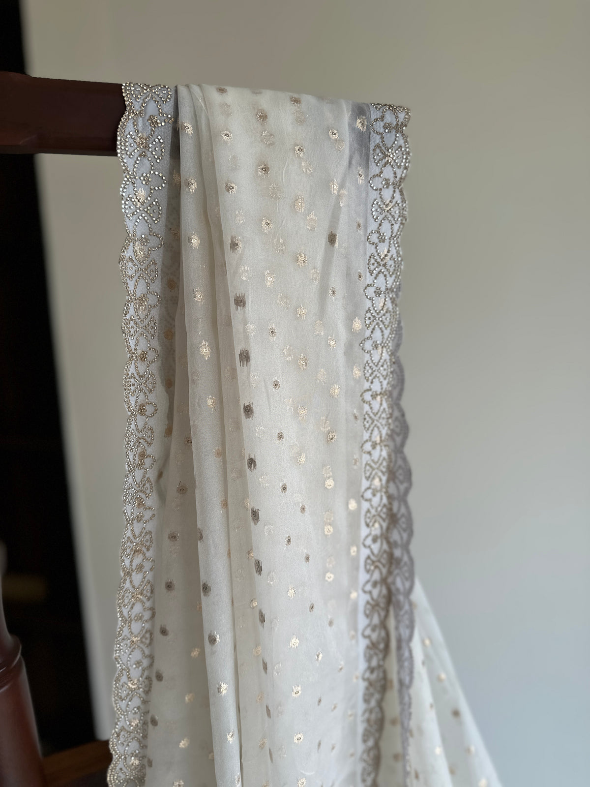 Dreamy white organza with Zari Butta Organza Saree