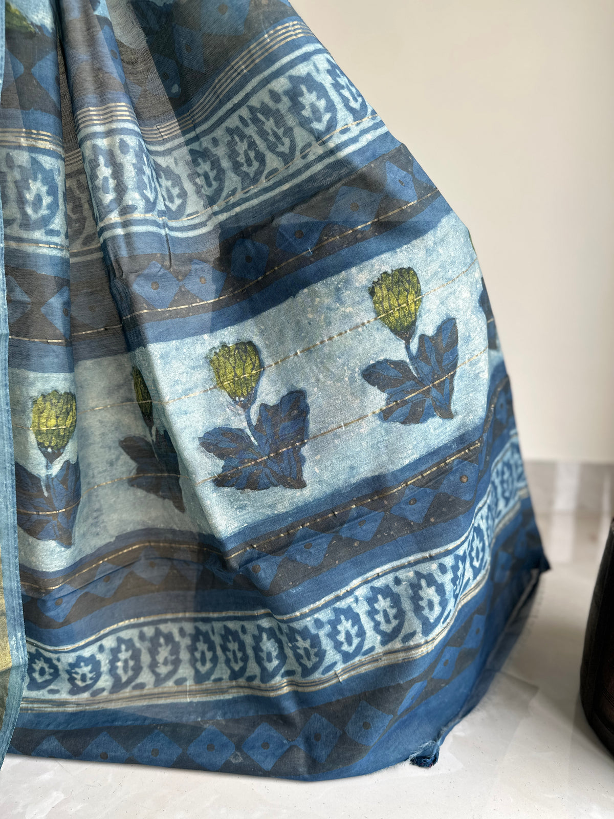 Indigo Ajrakh Vanaspathi Chanderi Silk Saree