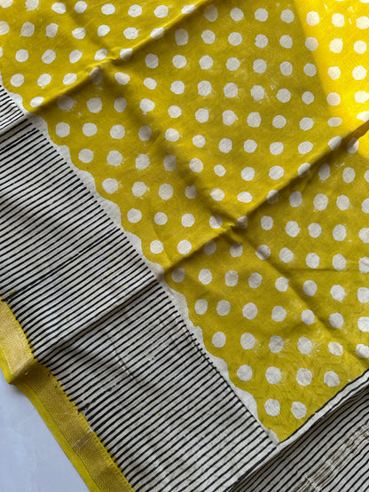Sunshine Yellow Polka Dot Silk By Cotton Maheshwari Saree