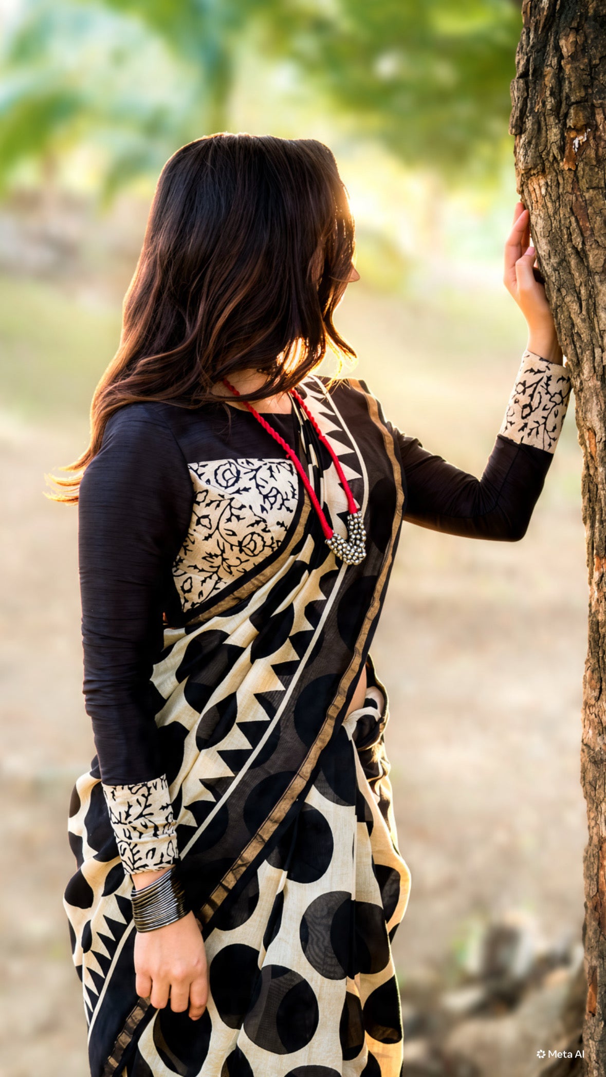 Black Perfect Polkas On Silk By Cotton Chanderi Saree
