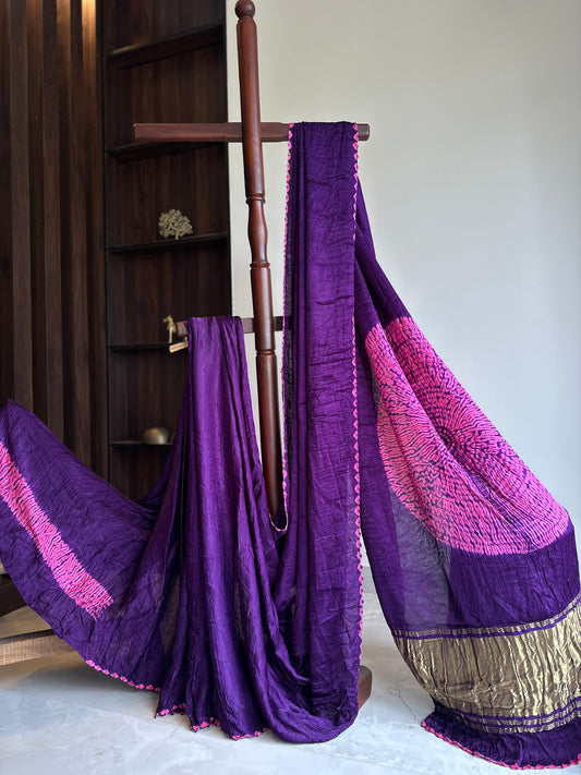 Purple Shibbori Pure Modal Silk Saree