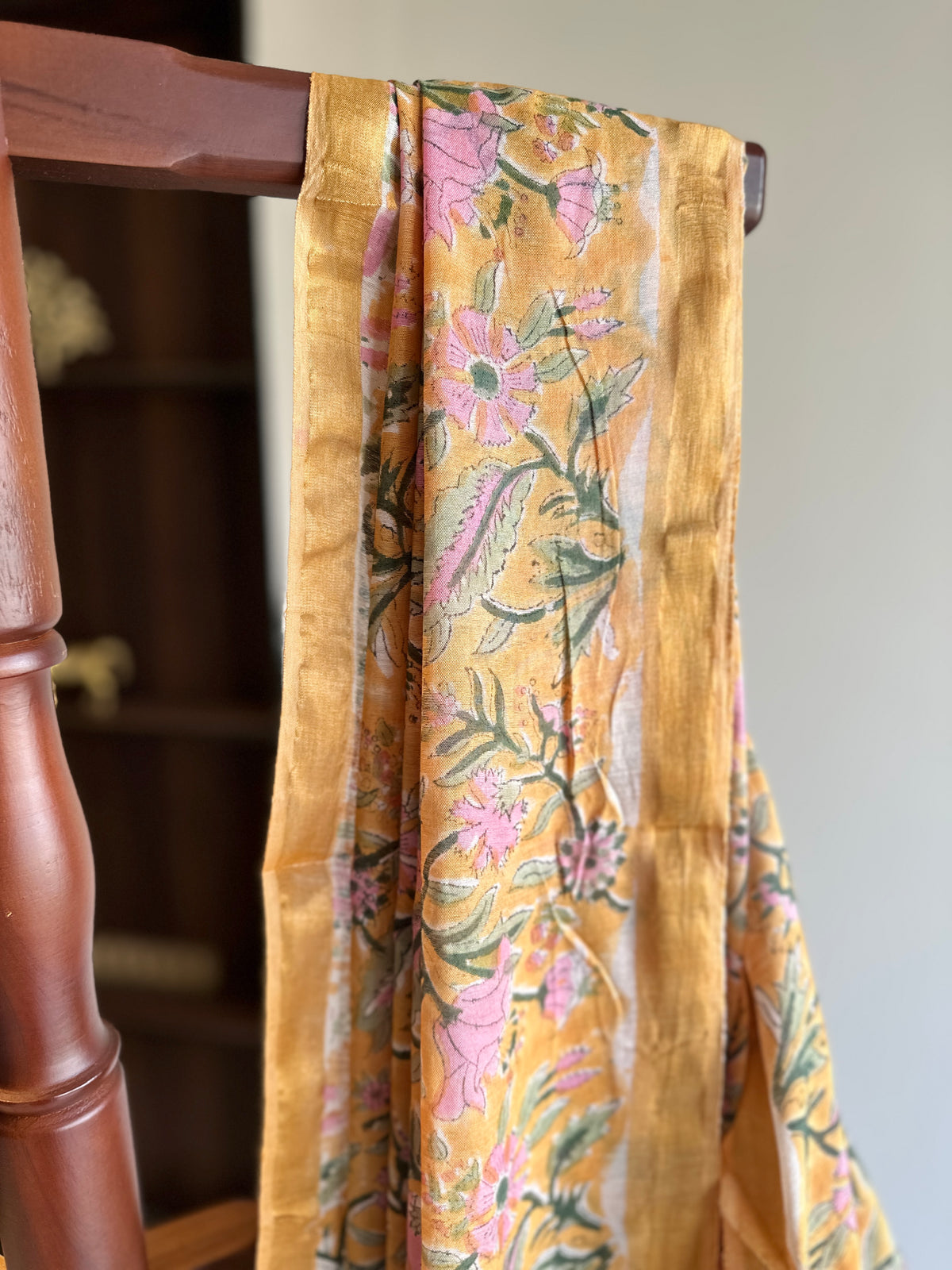 Handblock Linen Chanderi Cotton saree Floral