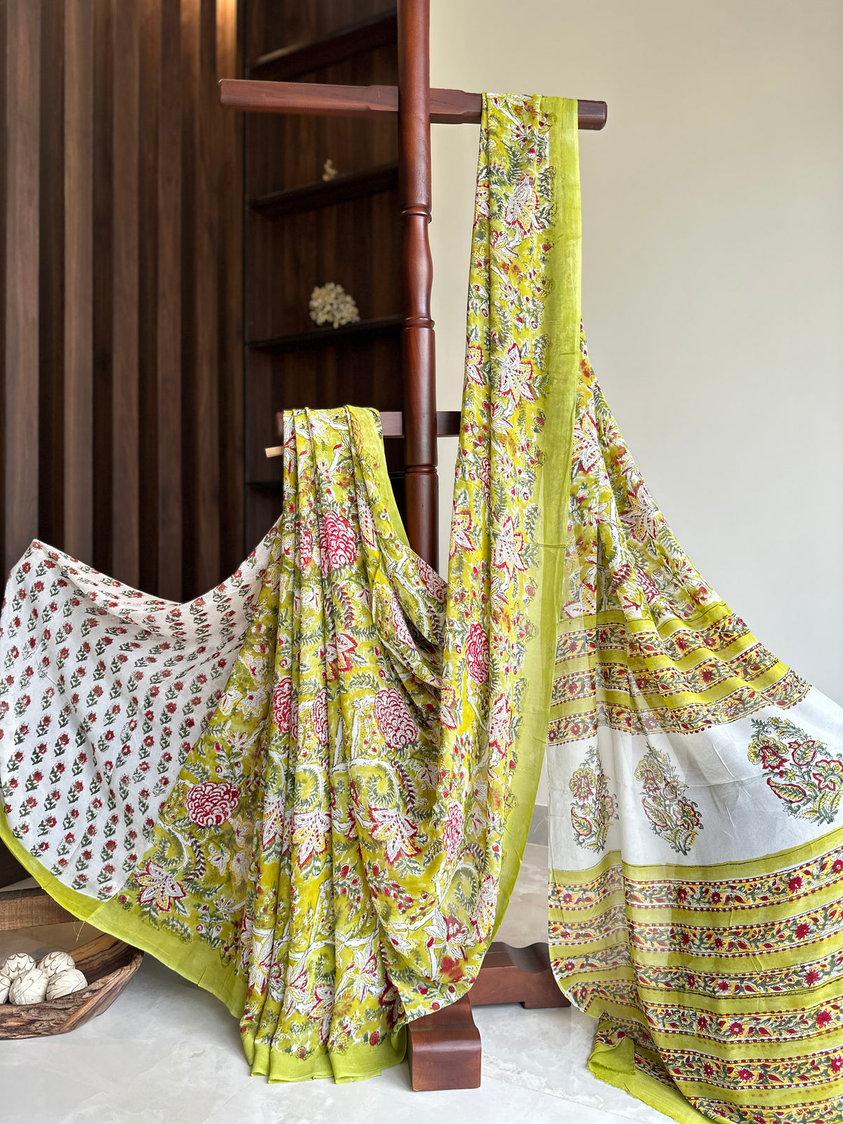Authentic Green Georgette Handblock Saree