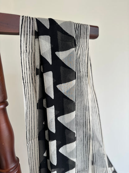 Authentic Black Triangle Georgette Handblock Saree