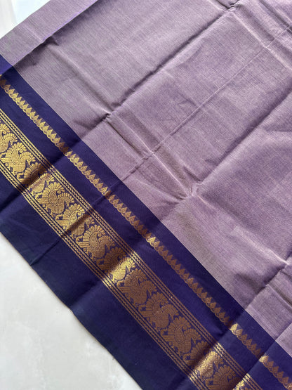 Purple Kanchi Cotton Saree with Peacock Border