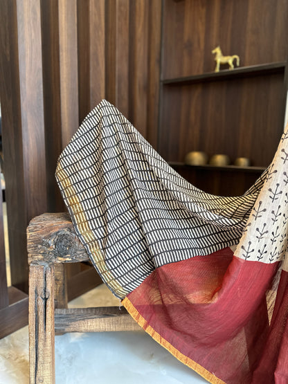Handblock Linen Cotton saree