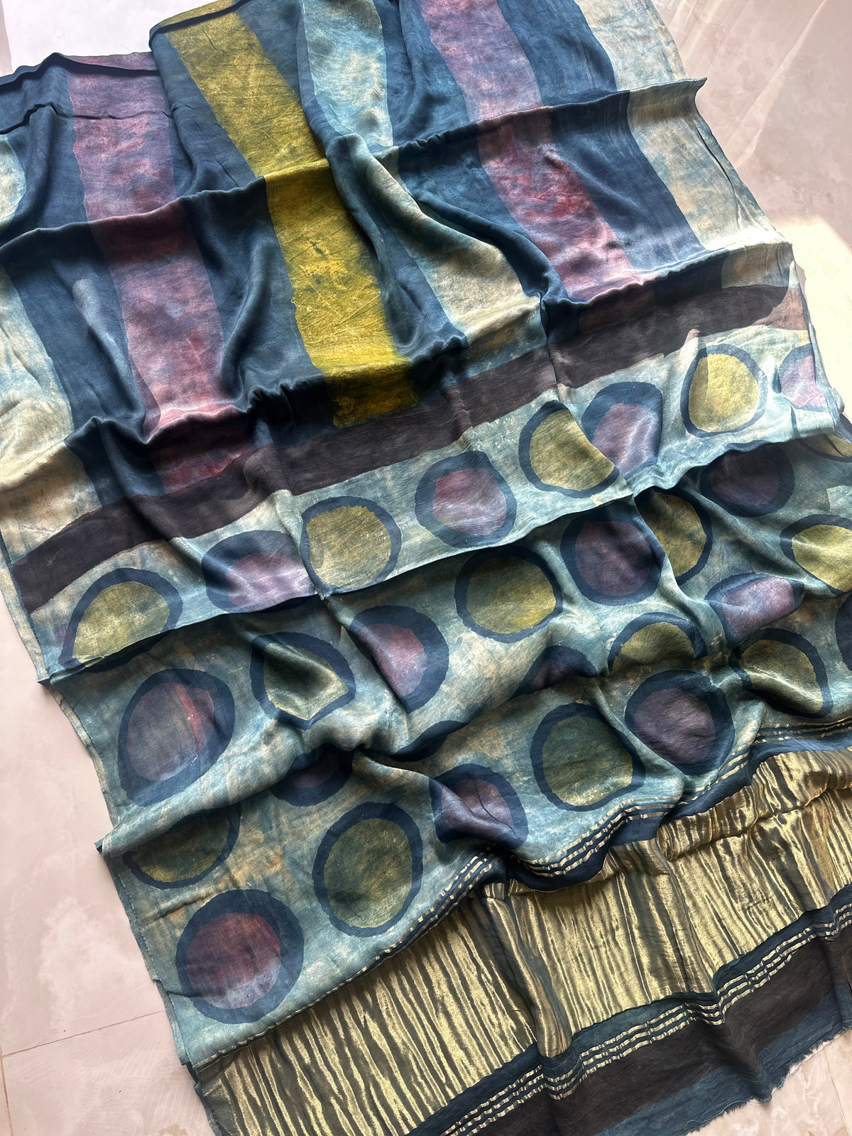 Layered Polka Dot Pure Modal Silk Saree