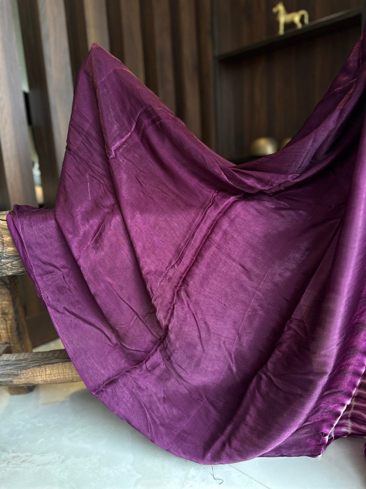 White and Purple Shibbori Pure Modal Silk Saree