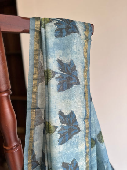 Indigo Ajrakh Vanaspathi Chanderi Silk Saree