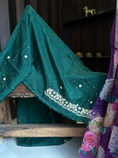 Handwork Purple Floral Organza Saree
