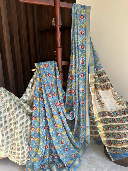 Sea Blue Hues Silk By Cotton Maheshwari Saree