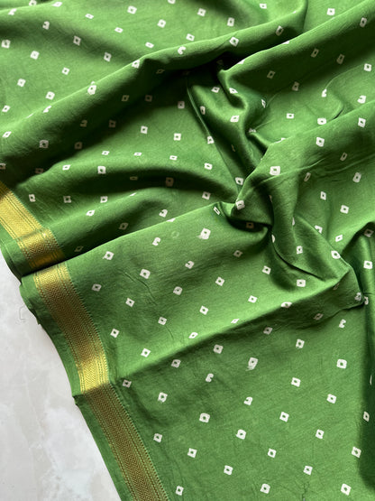 Moss Green Bandhini Silk By Cotton Maheshwari Silk Saree