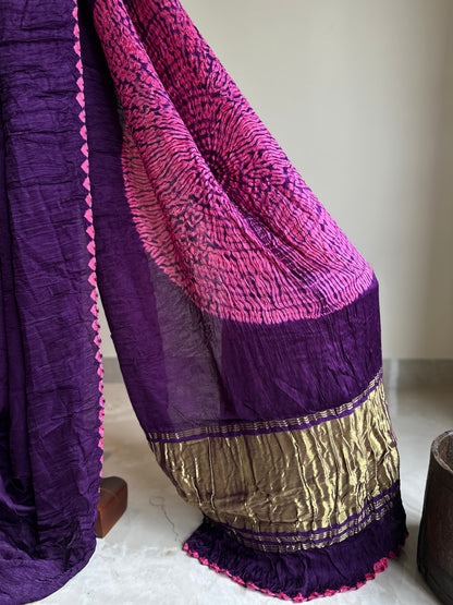 Purple Shibbori Pure Modal Silk Saree