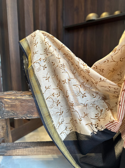 Half and Half Silk By Cotton Maheshwari Saree