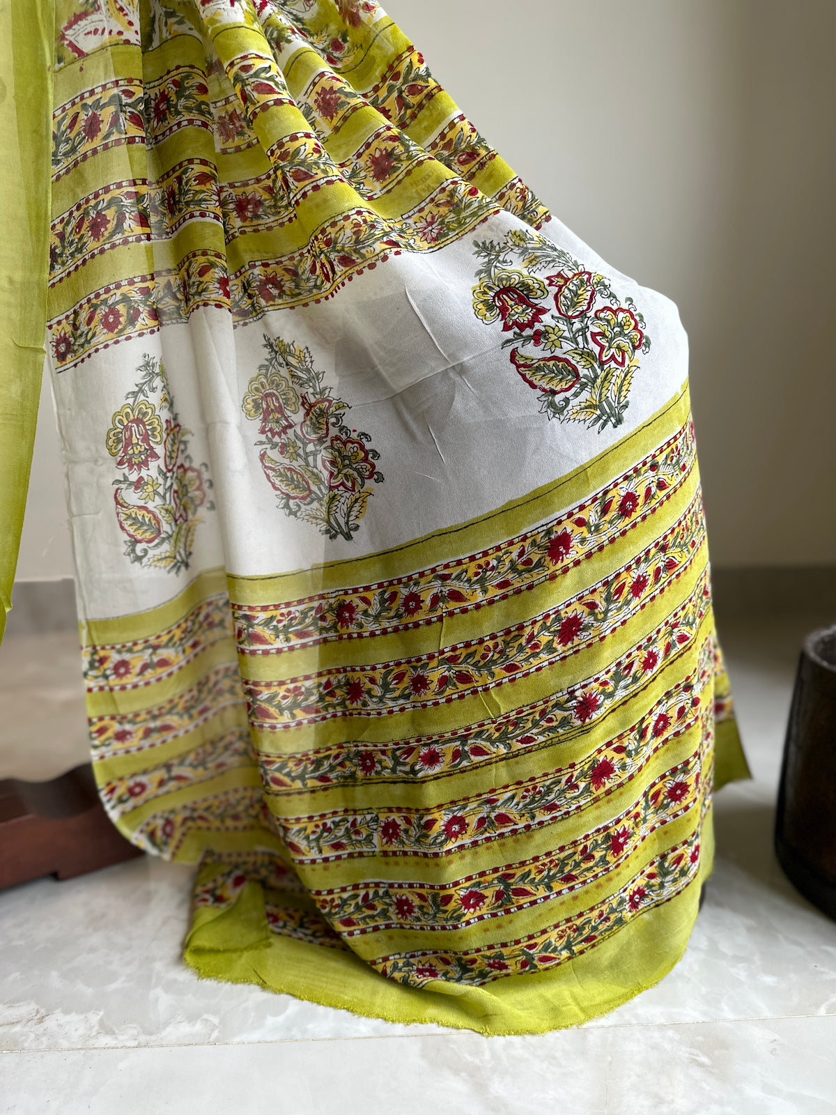 Authentic Green Georgette Handblock Saree
