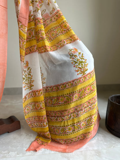 Authentic Orange Georgette Handblock Saree