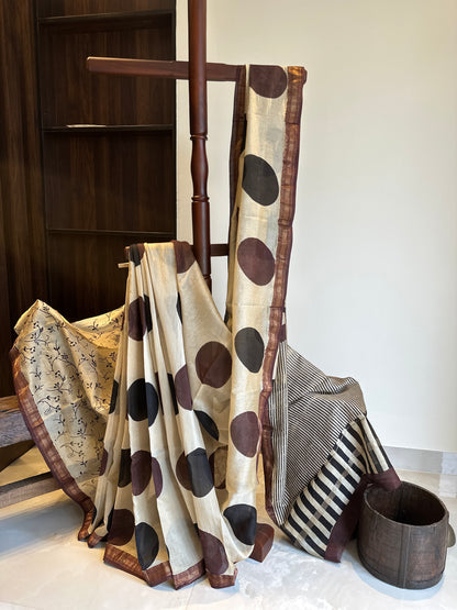 Brown Polka Dot Silk By Cotton Maheshwari Saree