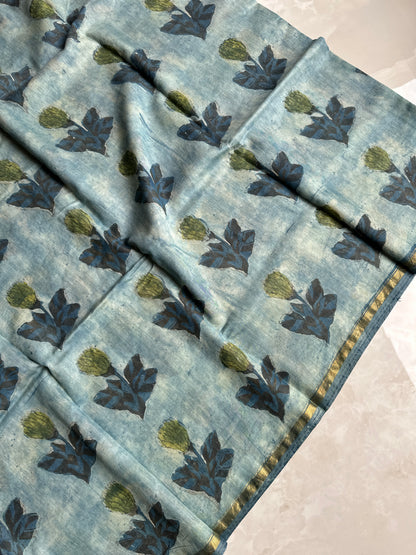 Indigo Ajrakh Vanaspathi Chanderi Silk Saree