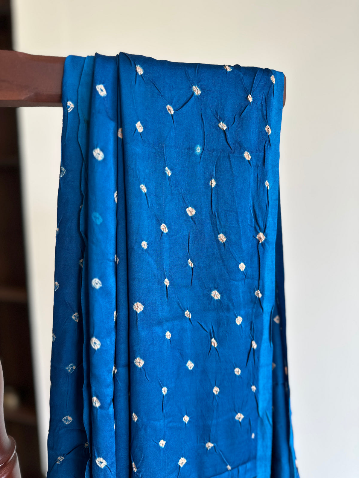 Half and Half Blue Bandhini and Ajrakh Pure Modal Silk Saree