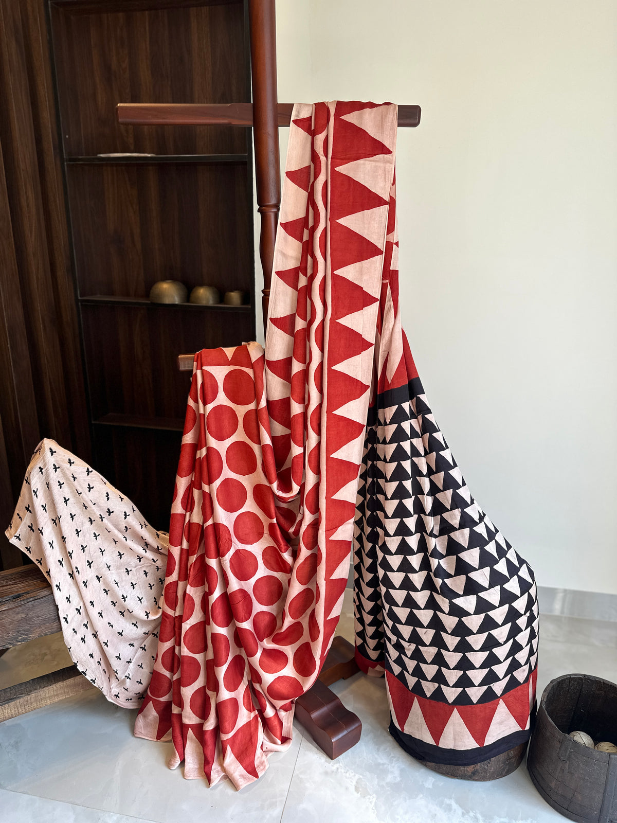 Brick Red Geometric Pure Modal Silk Saree