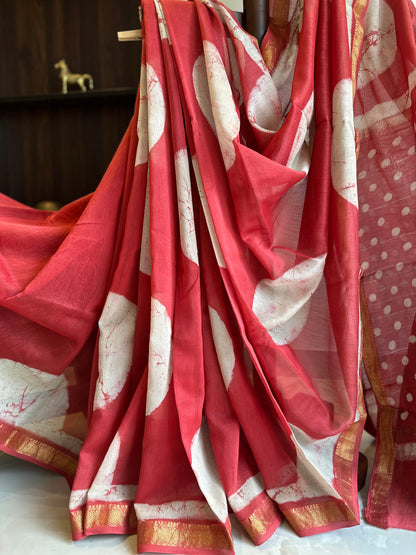 Oversized Strawberry Polka Silk By Cotton Maheshwari Silk Saree