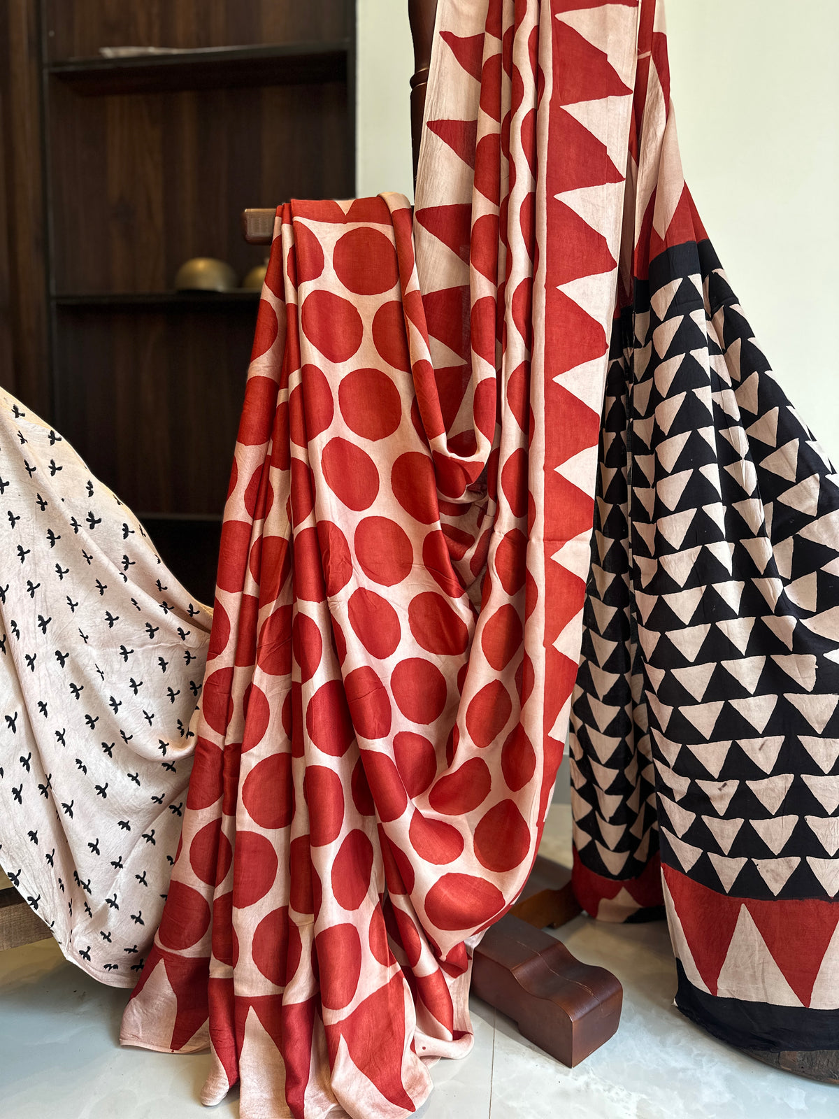 Brick Red Geometric Pure Modal Silk Saree