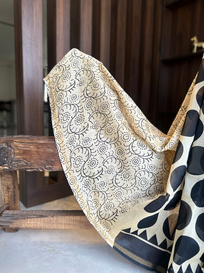 Black Perfect Polkas On Silk By Cotton Chanderi Saree