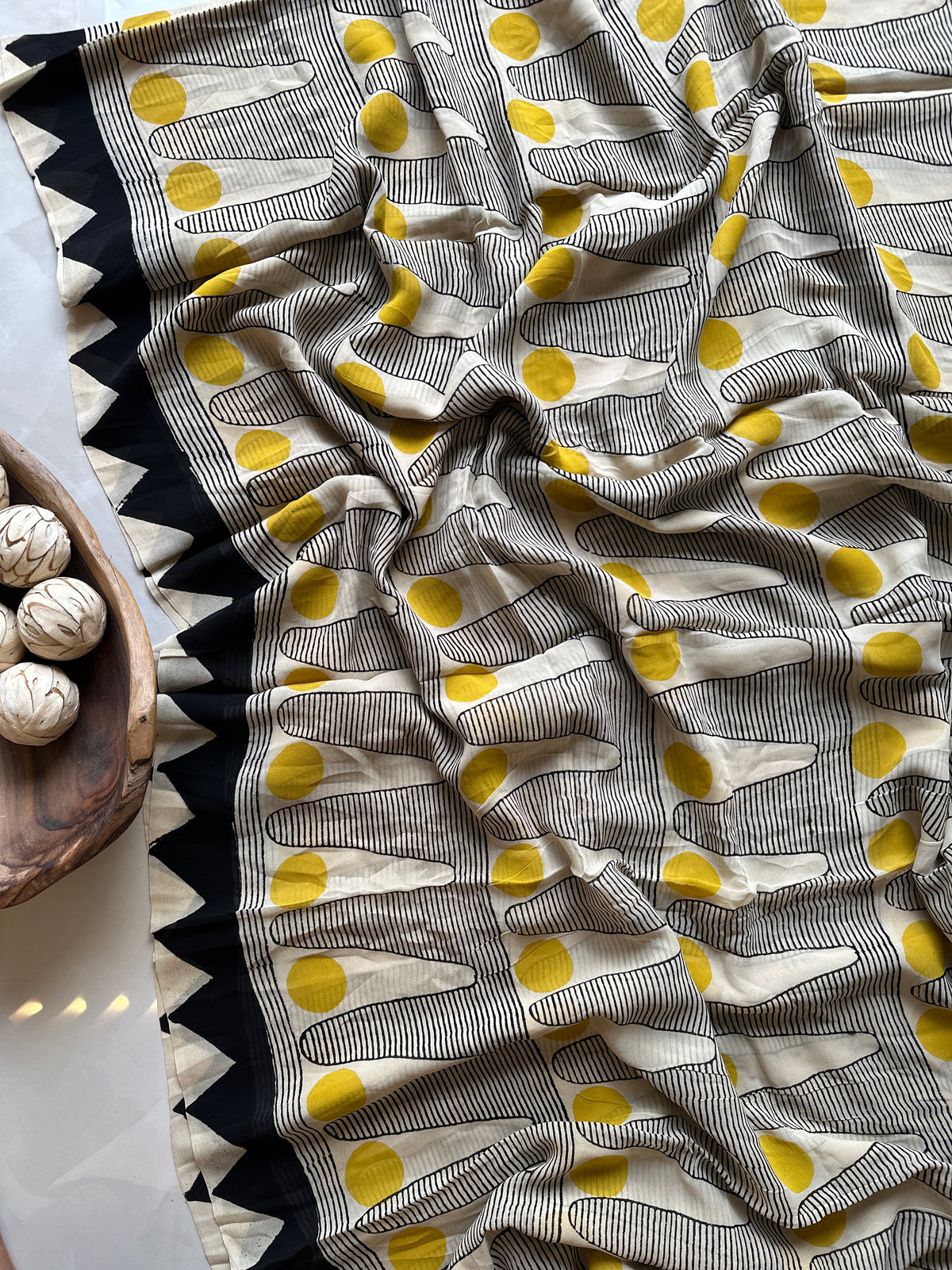 Authentic Black and Yellow Georgette Handblock Saree