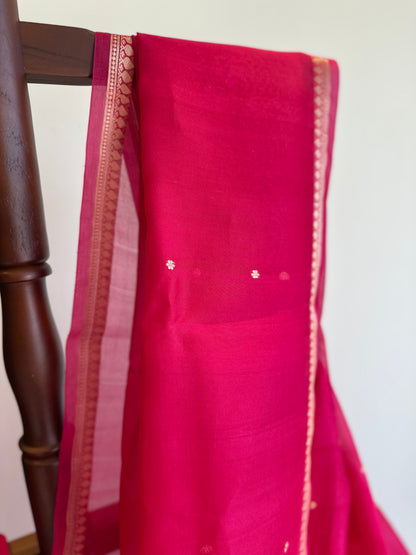 Pink Handwoven Pure Kota Organza Saree