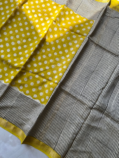 Sunshine Yellow Polka Dot Silk By Cotton Maheshwari Saree
