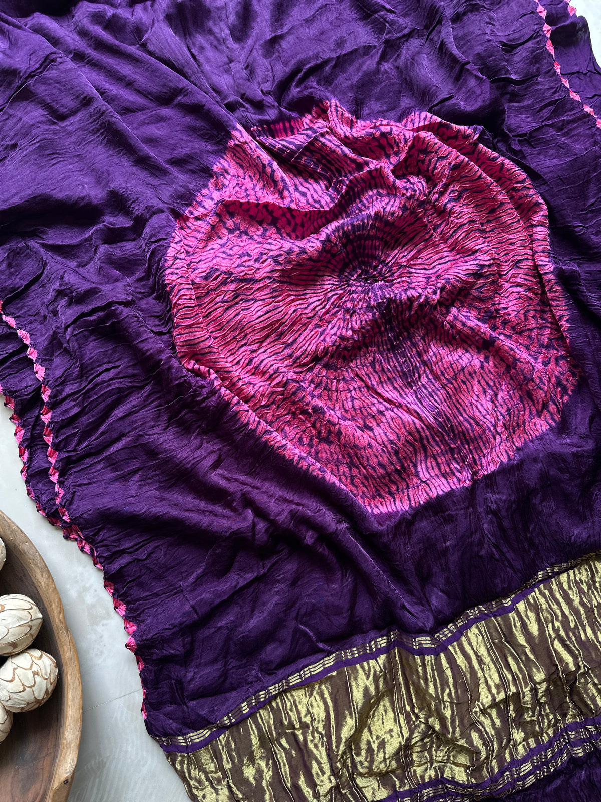 Purple Shibbori Pure Modal Silk Saree