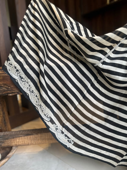 Handwork Striped Pure Crepe Designer Saree