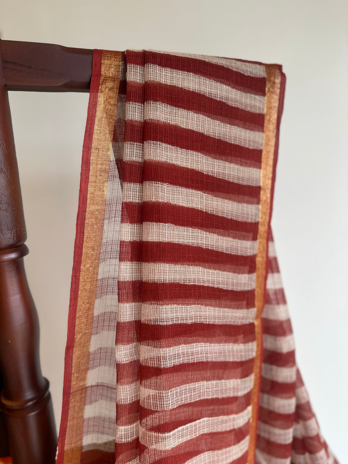 Handblock striped Orange and Black Kota Doriya Saree