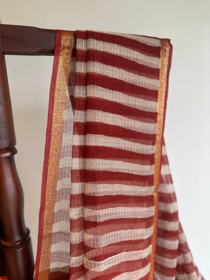 Handblock striped Orange and Black Kota Doriya Saree