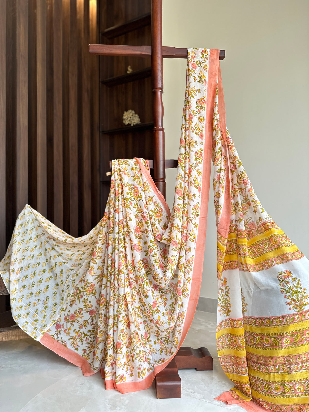 Authentic Orange Georgette Handblock Saree