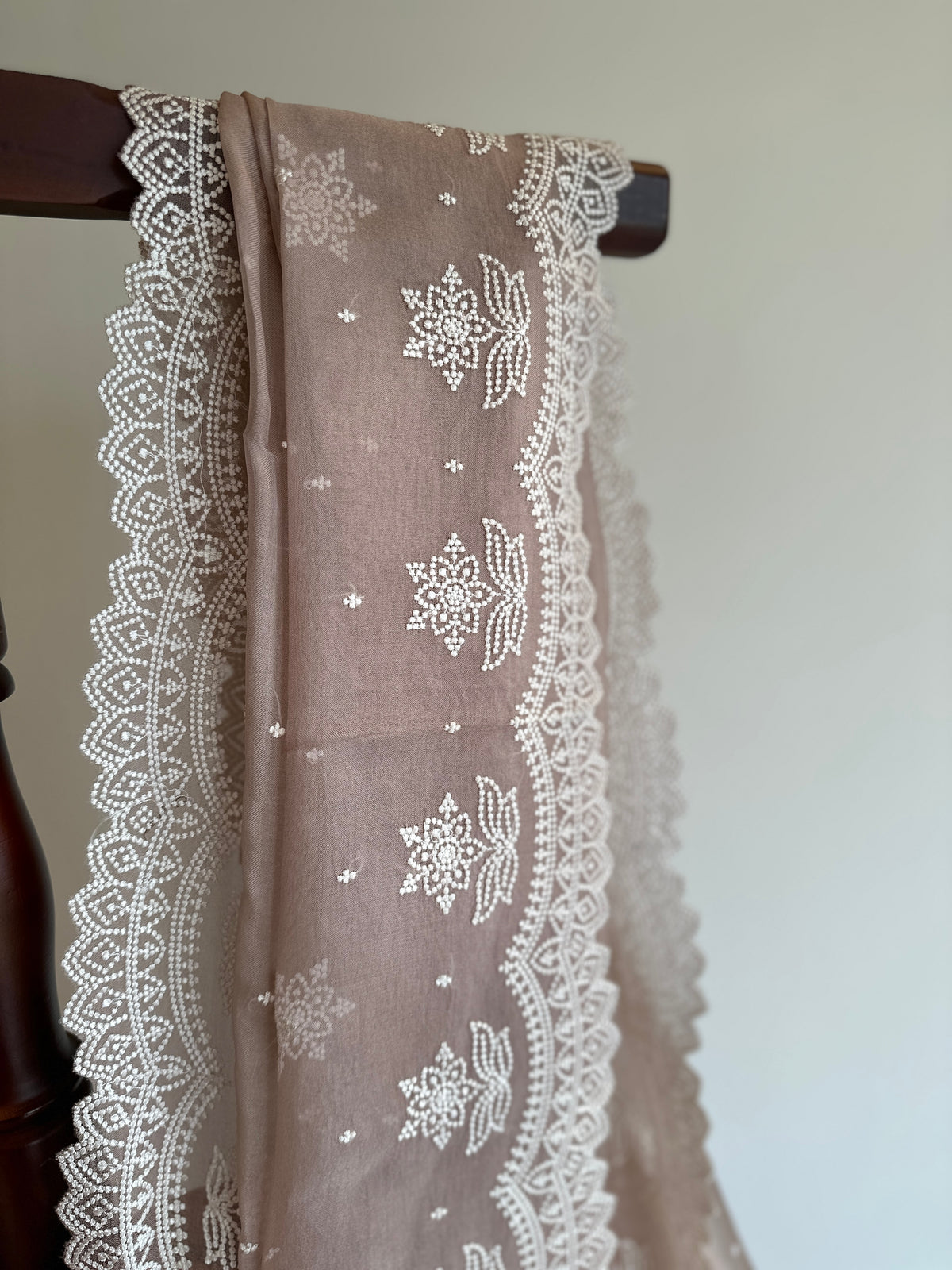 Pastel Pearl Hand Embroidered Pure Organza Saree