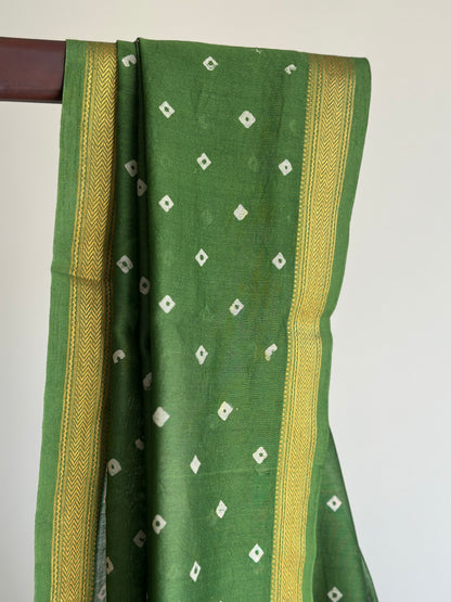 Moss Green Bandhini Silk By Cotton Maheshwari Silk Saree