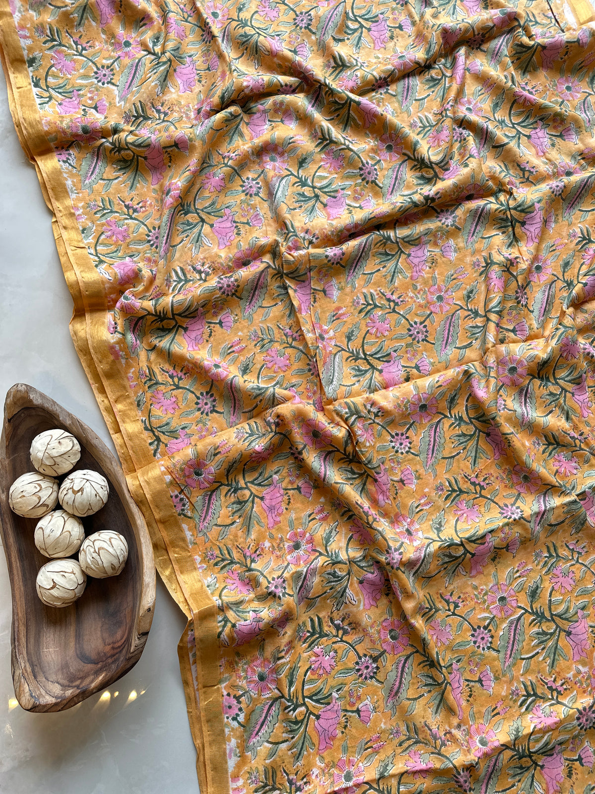 Handblock Linen Chanderi Cotton saree Floral