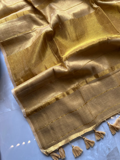 Onam Golden Tissue Authentic Mul Cotton Saree